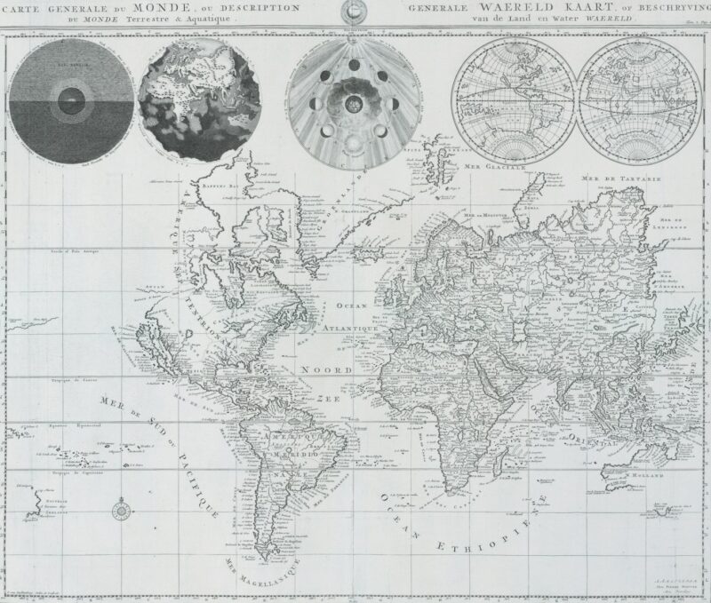Antique world map with celestial diagrams